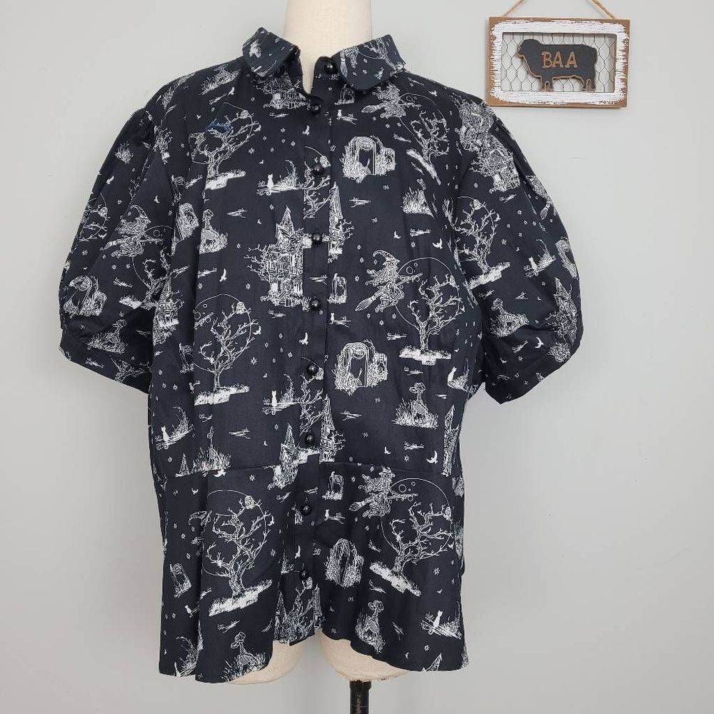 NWT Modcloth Collectif Mary Grace Spooky Toile Peplum Blouse Plus Sz 26 Witchy